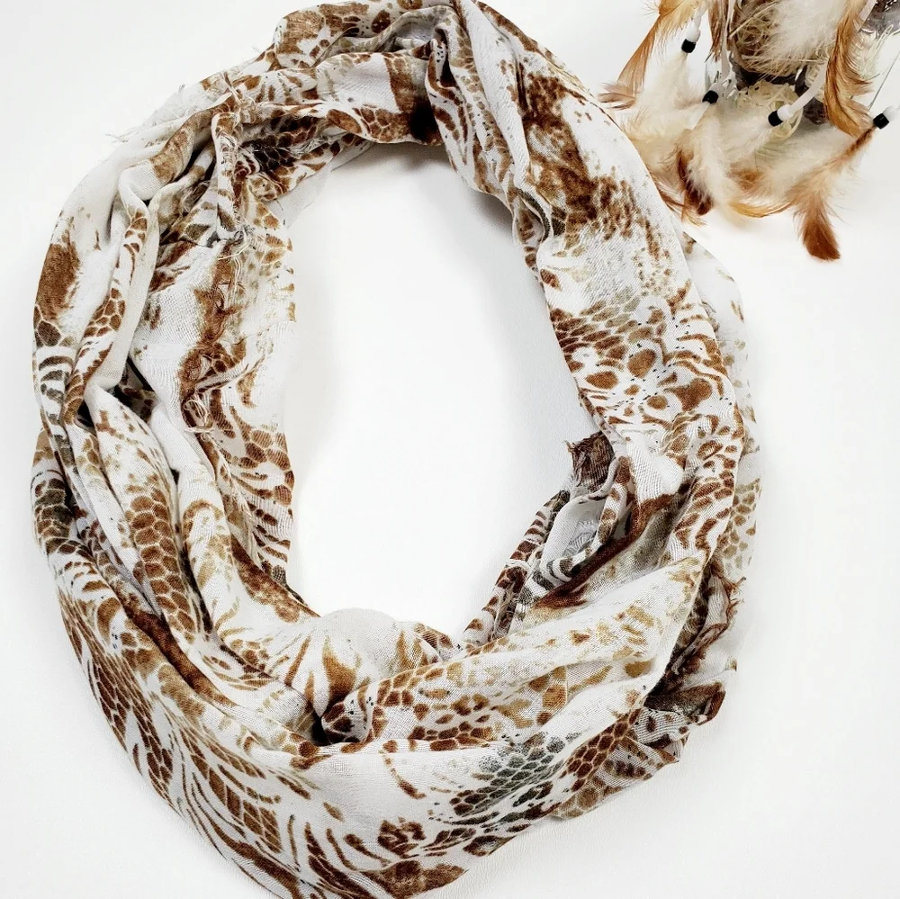 Womens Animal Print Infinity Scarf‎ Long Brown/White One Size Charming Charlie